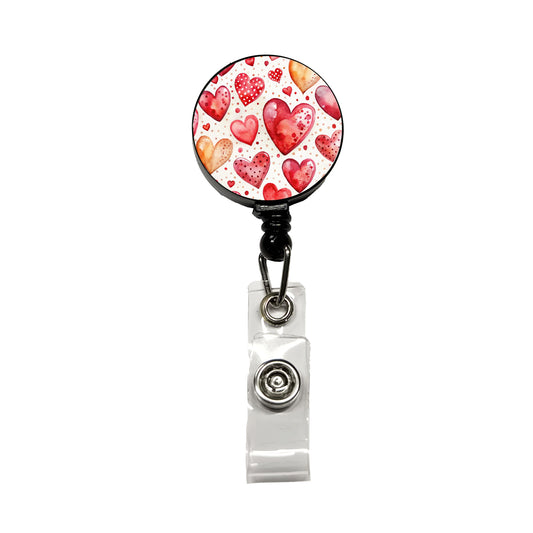 Red Hearts Polka Dots Love Valentine's Day Anniversary Retractable ID Key Card Name Tag Badge Holder with Clip