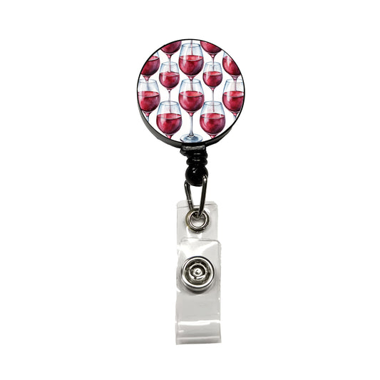 Red Wine Glasses Watercolor Retractable ID Key Card Name Tag Badge Holder with Clip