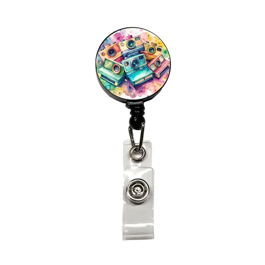 Retro Instant Cameras Photographer Watercolor Retractable ID Key Card Name Tag Badge Holder with Clip