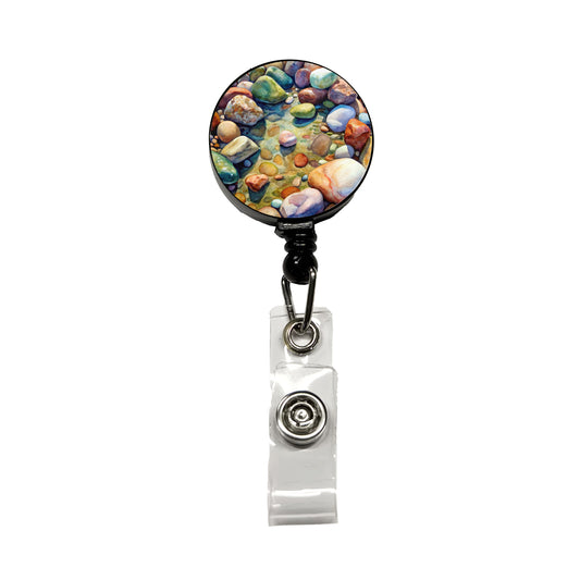 River Rocks Watercolor Retractable ID Key Card Name Tag Badge Holder with Clip