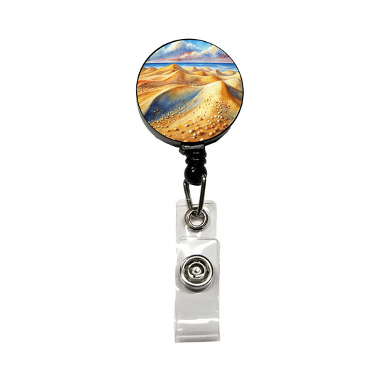 Sandy Desert Mountains Watercolor Retractable ID Key Card Name Tag Badge Holder with Clip