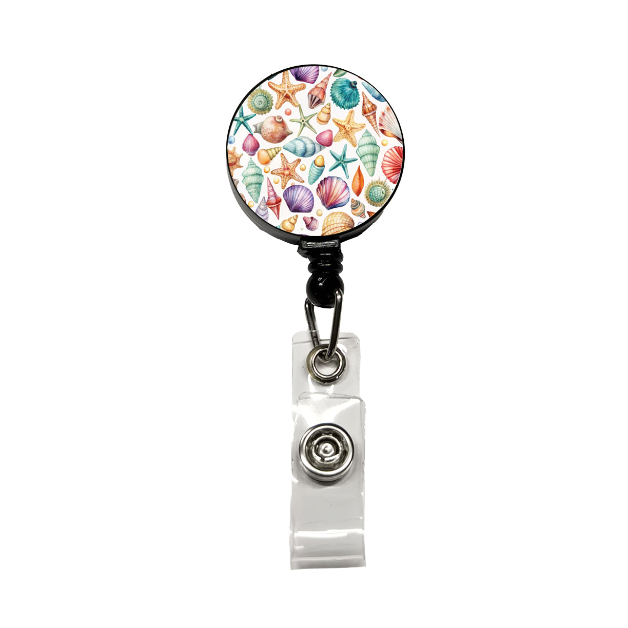 Shells Scattered Beach Retractable ID Key Card Name Tag Badge Holder with Clip