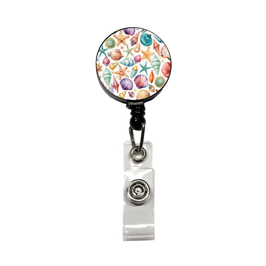 Shells Scattered Beach Retractable ID Key Card Name Tag Badge Holder with Clip