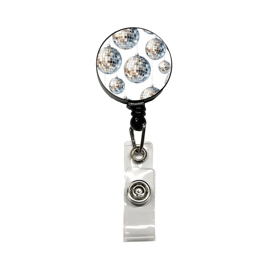 Silver Disco Balls Watercolor Retractable ID Key Card Name Tag Badge Holder with Clip