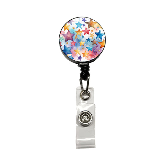 Stars Watercolor Retractable ID Key Card Name Tag Badge Holder with Clip