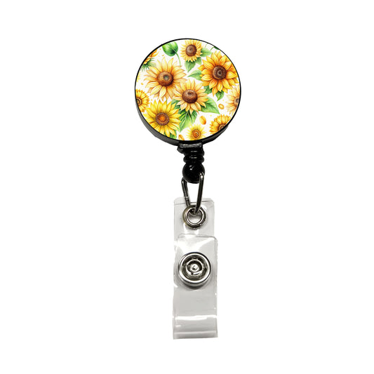 Sunflowers Scattered Watercolor Retractable ID Key Card Name Tag Badge Holder with Clip