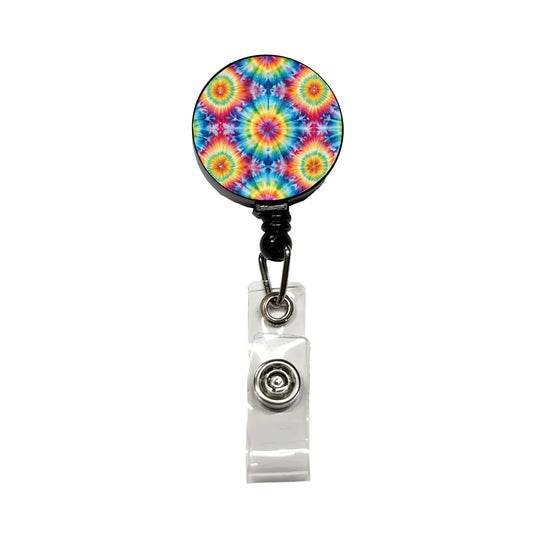 Tie Dye Pattern Fun Watercolor Retractable ID Key Card Name Tag Badge Holder with Clip