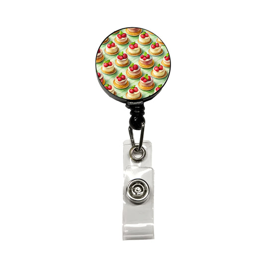 Tiny Cheesecakes On Plates In A Row Retractable ID Key Card Name Tag Badge Holder with Clip
