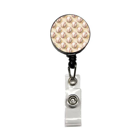 Tiny White Softballs In A Row Retractable ID Key Card Name Tag Badge Holder with Clip