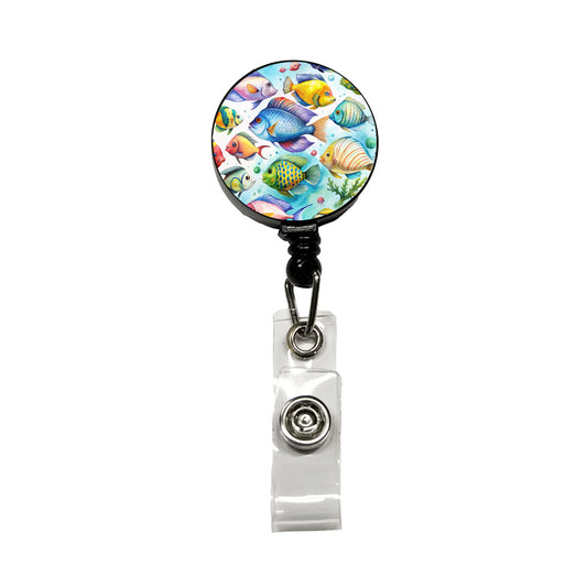 Tropical Fish Swimming Ocean Retractable ID Key Card Name Tag Badge Holder with Clip