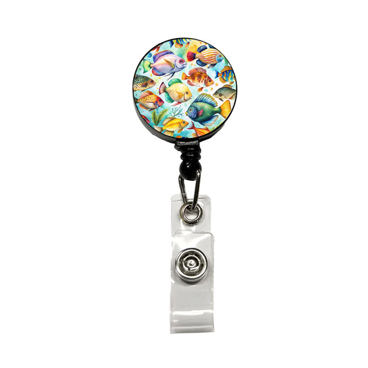 Tropical Fish Watercolor Retractable ID Key Card Name Tag Badge Holder with Clip