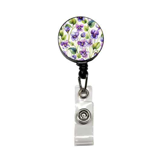 Violets Flowers Watercolor Retractable ID Key Card Name Tag Badge Holder with Clip