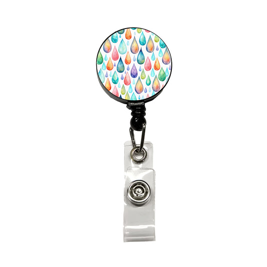 Water Droplets Colorful Watercolor Retractable ID Key Card Name Tag Badge Holder with Clip