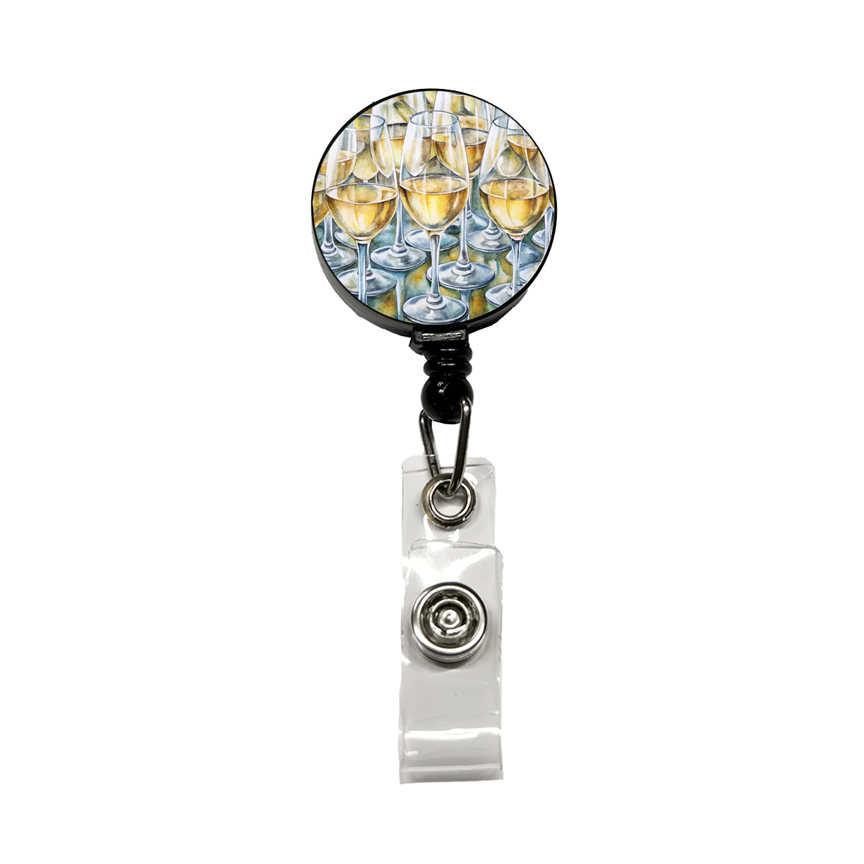White Wine Glasses Chardonnay Retractable ID Key Card Name Tag Badge Holder with Clip