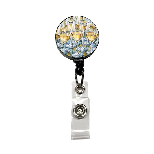 White Wine Glasses Chardonnay Retractable ID Key Card Name Tag Badge Holder with Clip