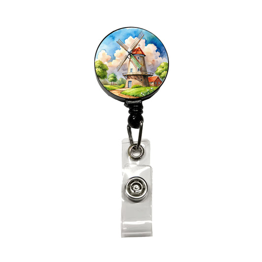 Windmill Beautiful Watercolor Retractable ID Key Card Name Tag Badge Holder with Clip
