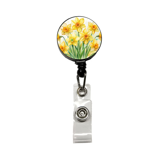 Yellow Daffodils Flowers Watercolor Retractable ID Key Card Name Tag Badge Holder with Clip