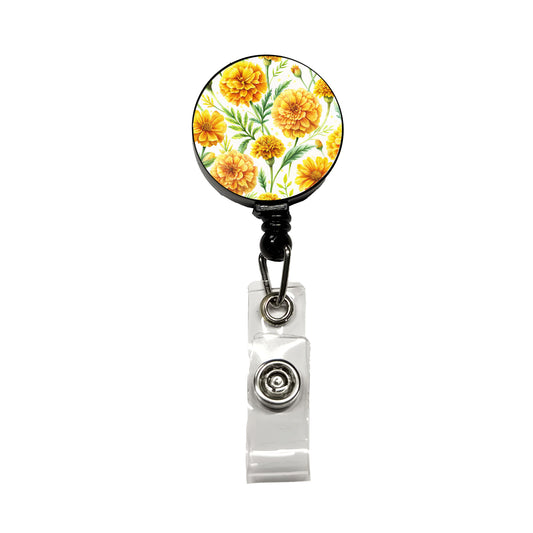 Yellow Marigolds Flowers Watercolor Retractable ID Key Card Name Tag Badge Holder with Clip