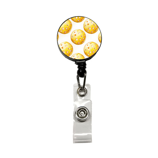 Yellow Pickleballs Retractable ID Key Card Name Tag Badge Holder with Clip