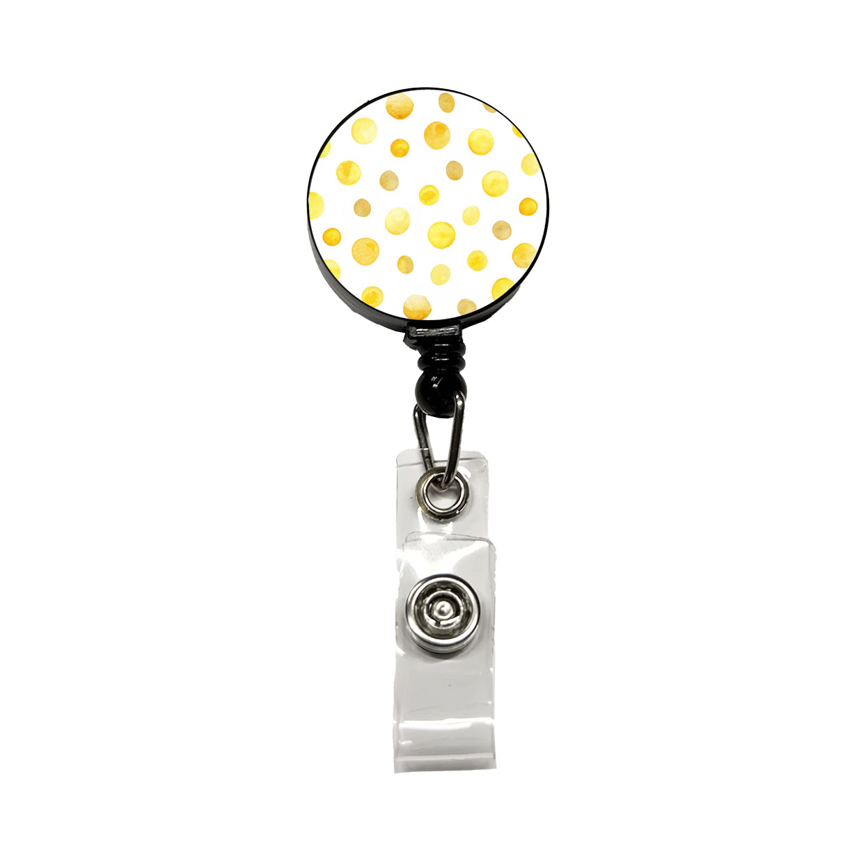 Yellow Polka Dots Fun White Background Retractable ID Key Card Name Tag Badge Holder with Clip