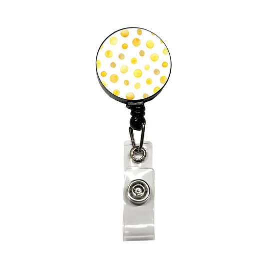 Yellow Polka Dots Fun White Background Retractable ID Key Card Name Tag Badge Holder with Clip