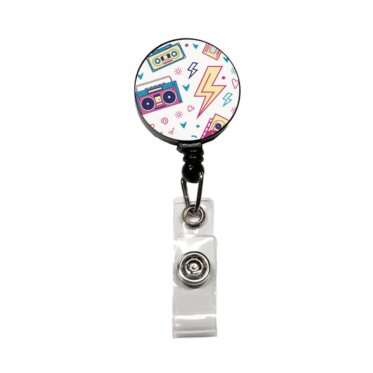 80's Eighties Theme Style Retractable ID Key Card Name Tag Badge Holder with Clip