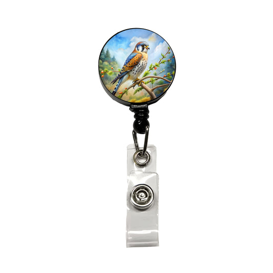 American Kestrel Raptor Bird Of Prey In Tree Scene Watercolor Retractable ID Key Card Name Tag Badge Holder with Clip