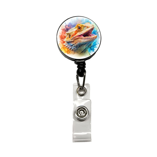 Angry Mad Bearded Dragon Watercolor Retractable ID Key Card Name Tag Badge Holder with Clip