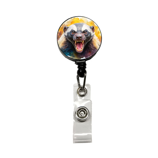 Angry Mad Honey Badger Watercolor Retractable ID Key Card Name Tag Badge Holder with Clip