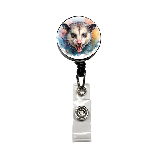 Angry Mad Opossum Watercolor Retractable ID Key Card Name Tag Badge Holder with Clip