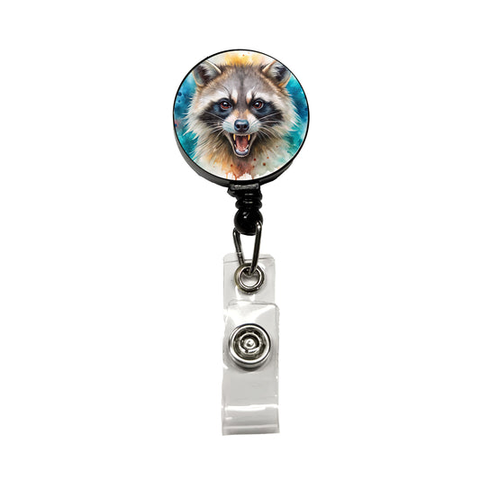 Angry Mad Raccoon Watercolor Retractable ID Key Card Name Tag Badge Holder with Clip