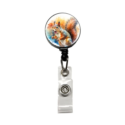 Angry Mad Squirrel Watercolor Retractable ID Key Card Name Tag Badge Holder with Clip