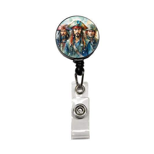 Angry Swashbuckling Pirates Watercolor Retractable ID Key Card Name Tag Badge Holder with Clip