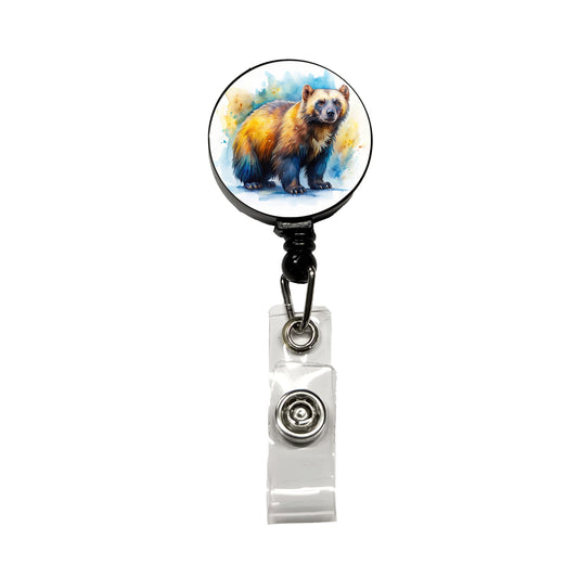 Animal Mad Wolverine Watercolor Retractable ID Key Card Name Tag Badge Holder with Clip