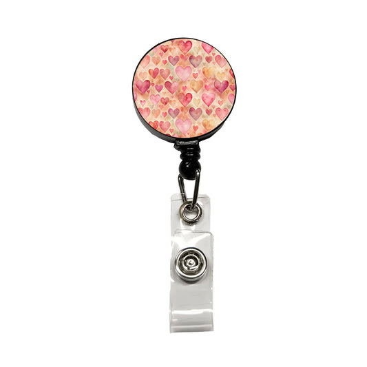 Antique Valentine's Day Hearts Pattern Retractable ID Key Card Name Tag Badge Holder with Clip