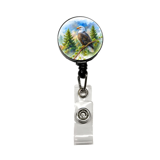 Bald Eagle In Tree Watercolor Retractable ID Key Card Name Tag Badge Holder with Clip