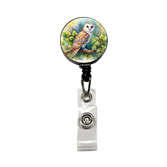 Barn Owl In Tree Watercolor Retractable ID Key Card Name Tag Badge Holder with Clip