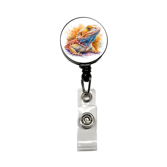 Bearded Dragon Lizard Reptile Watercolor Retractable ID Key Card Name Tag Badge Holder with Clip