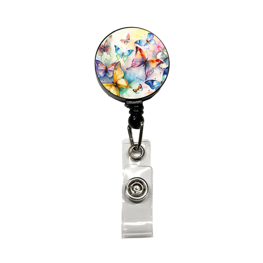 Beautiful Watercolor Colorful Butterflies Retractable ID Key Card Name Tag Badge Holder with Clip