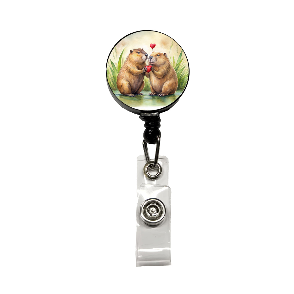 Beavers In Love Water Valentine's Day Retractable ID Key Card Name Tag Badge Holder with Clip