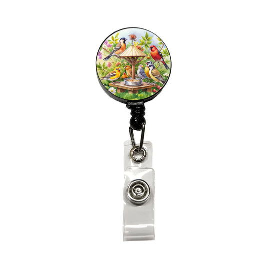 Birds At Feeder Watercolor Retractable ID Key Card Name Tag Badge Holder with Clip