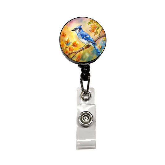Blue Jay In Tree Watercolor Retractable ID Key Card Name Tag Badge Holder with Clip