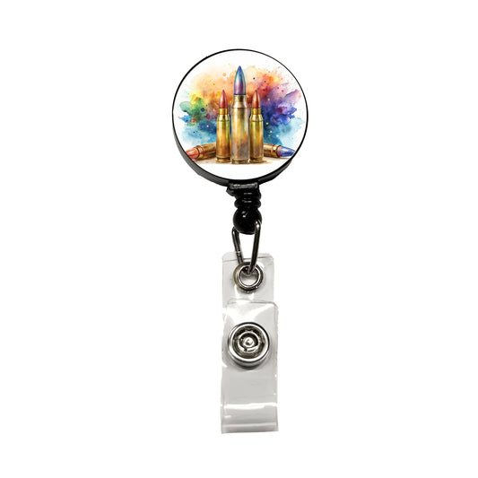 Bullets Watercolor Retractable ID Key Card Name Tag Badge Holder with Clip