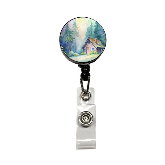 Cabin In The Forest Woods Watercolor Retractable ID Key Card Name Tag Badge Holder with Clip
