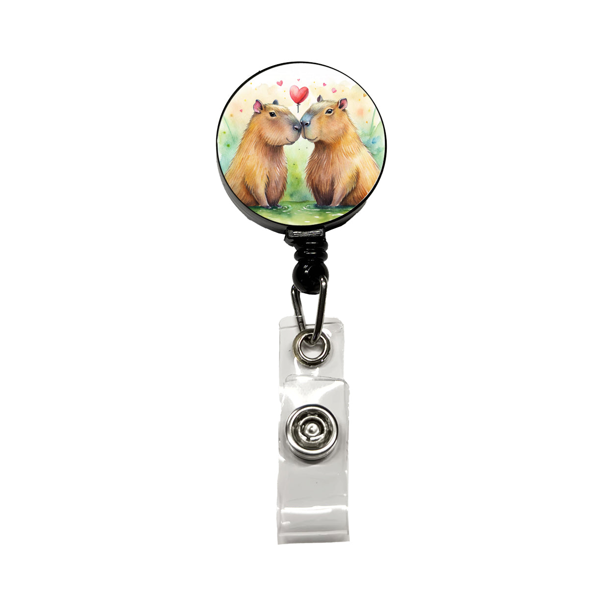 Capybaras In Love Valentine's Day Retractable ID Key Card Name Tag Badge Holder with Clip