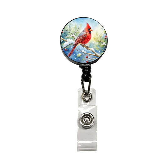 Cardinal In Snowy Tree Winter Watercolor Christmas Retractable ID Key Card Name Tag Badge Holder with Clip