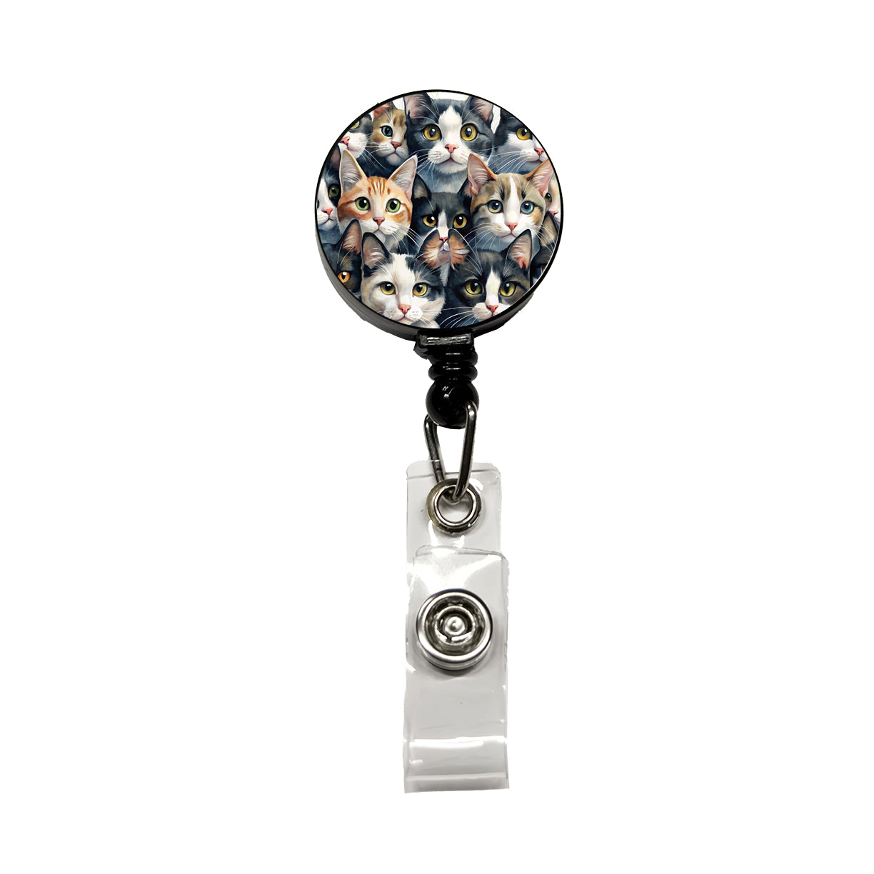 Cartoon Black And White Cats Retractable ID Key Card Name Tag Badge Holder with Clip