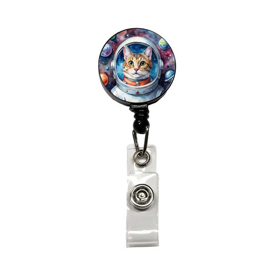 Cat In Space Funny Tabby Watercolor Retractable ID Key Card Name Tag Badge Holder with Clip