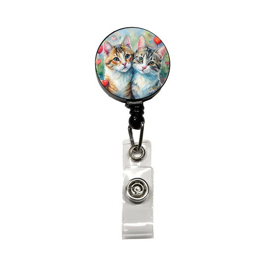Cats In Love Valentine's Day Retractable ID Key Card Name Tag Badge Holder with Clip
