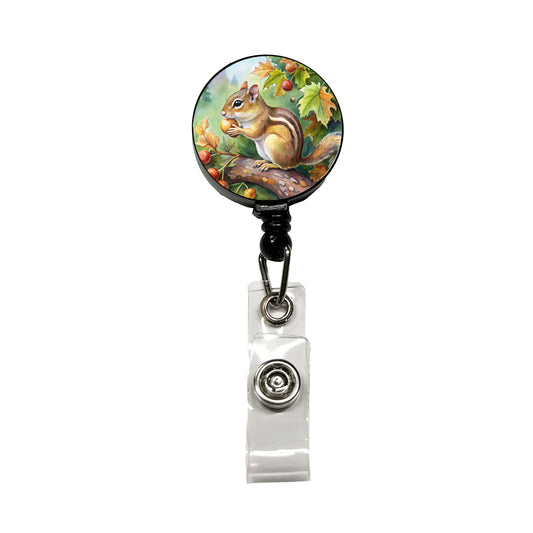 Chipmunk Eating Acorn In Tree Watercolor Retractable ID Key Card Name Tag Badge Holder with Clip